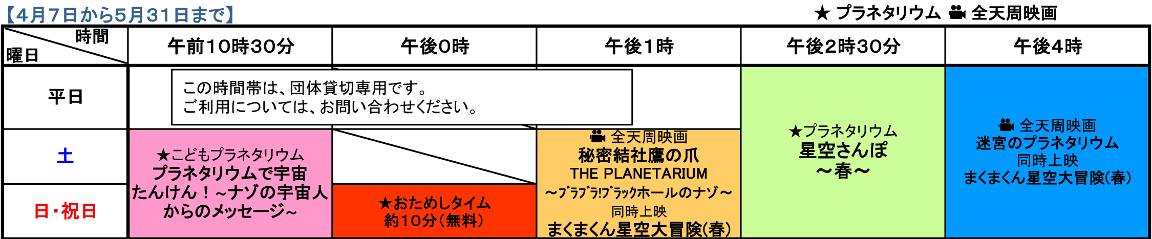 投影 上映スケジュール